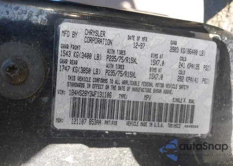 1998 Dodge Durango Slt z USA, uszkodzony, nr VIN 1B4HS28Y3WF131106